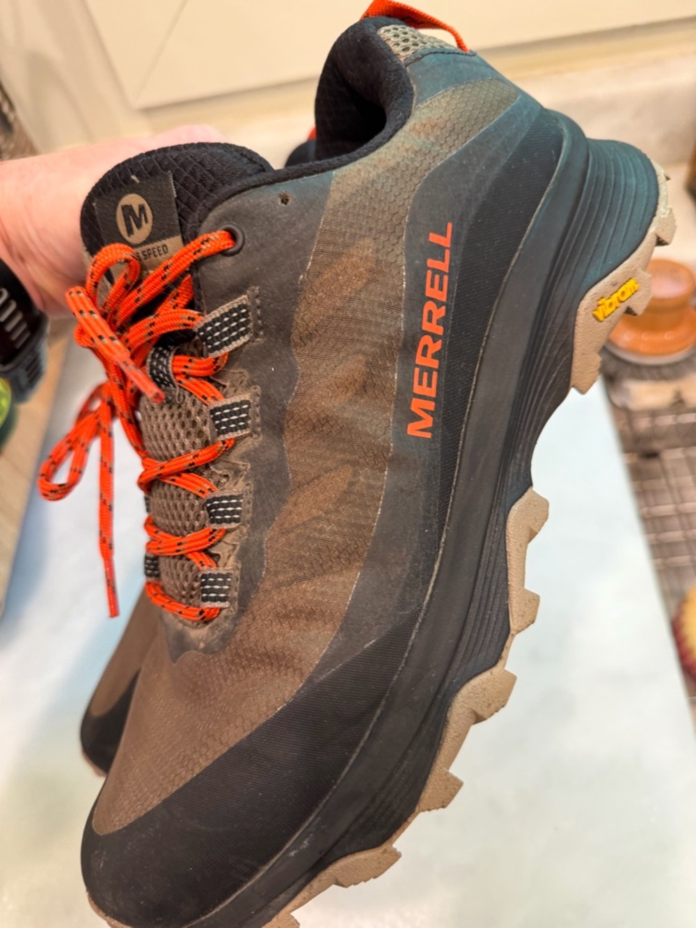 Merrell Moab Speed Trail Hiking Shoes Men’s 8.5 Black Orange Vibram - Picture 4 of 8